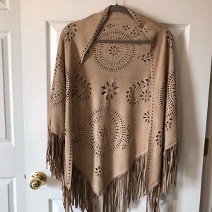 Suede fringe shawl